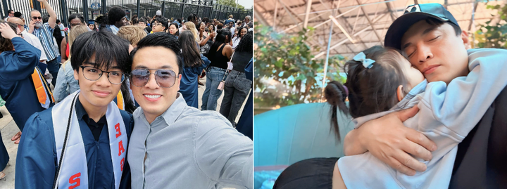 Lam Trường bên các con Kiến Văn, Phoebe. Ảnh: FBNV