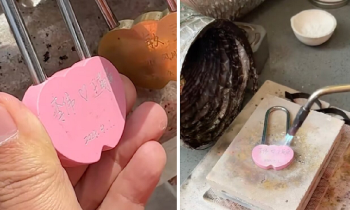 Người giao hàng mất khá nhiều thời gian để tìm ra ổ khóa. (Ảnh: Douyin)