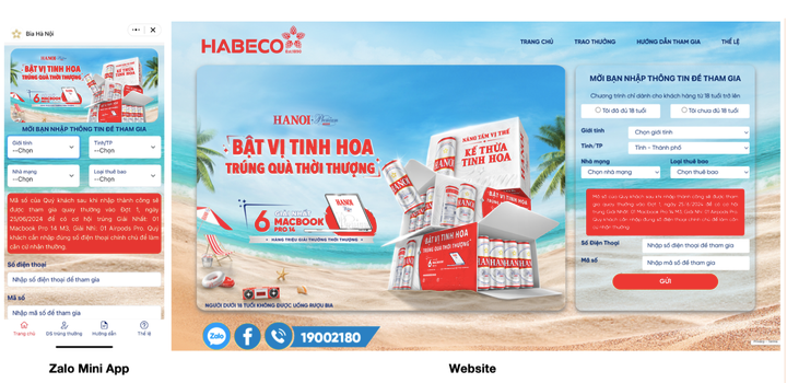 Cách thức tham gia và đổi thưởng chương trình khuyến mại qua Zalo mini app Bia Hà Nội và website: https://www.kmhanoipremium.vn/