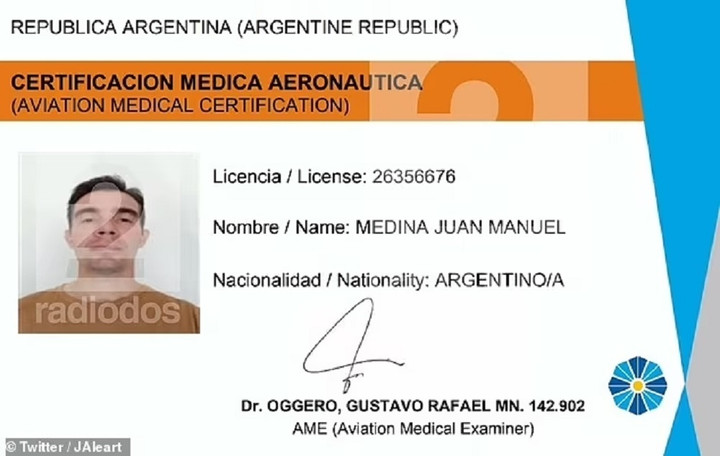 Giấy phép phi công của Medina sẽ hết hạn vào tháng 4/2025. (Ảnh: Twitter)
