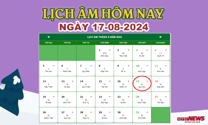 Xem lịch âm hôm nay ngày 17/8/2024