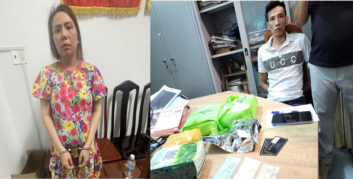 Nguyễn Ngọc Nhân và Vũ Thị Huỳnh Loan tại trụ sở Công an tỉnh Khánh Hòa. (Ảnh: Bộ tư lệnh Vùng Cảnh sát biển 3 cung cấp)