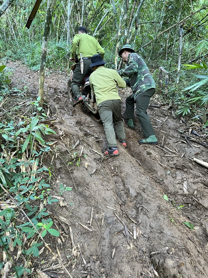 Một con dốc phải vượt qua trên đường tuần tra của lực lượng bảo vệ rừng Nam Tây Nguyên.