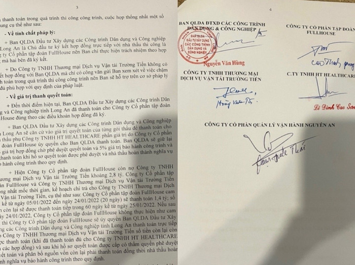 Tại buổi làm việc 3 bên, Công ty Full House đã cam kết sẽ trả 2,8 tỷ đồng còn lại cho Công ty Trường Tiến.