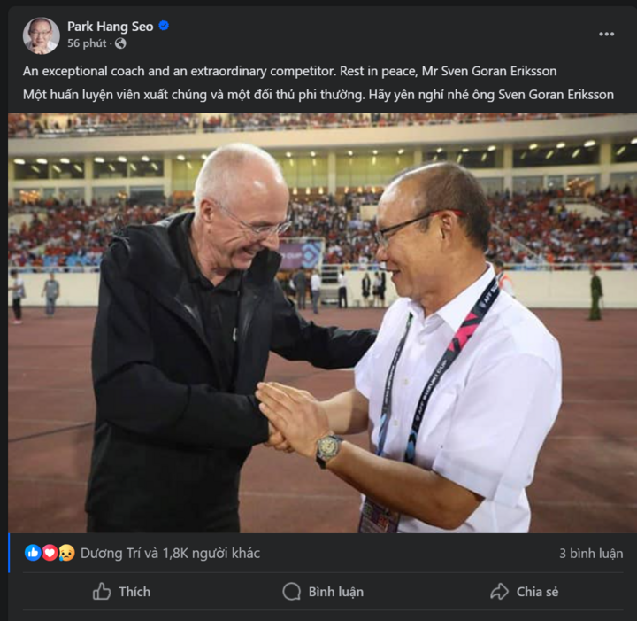 HLV Park Hang-seo gửi thông điệp tới Sven-Goran Eriksson.