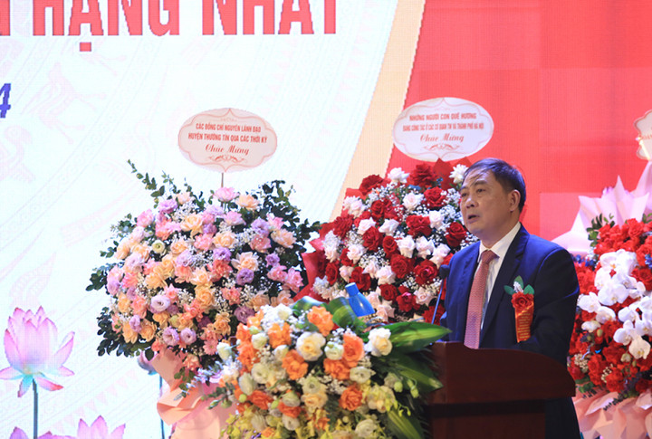 Ông Nguyễn Xuân Minh, Chủ tịch UBND huyện Thường Tín, phát biểu tại Lễ kỷ niệm.