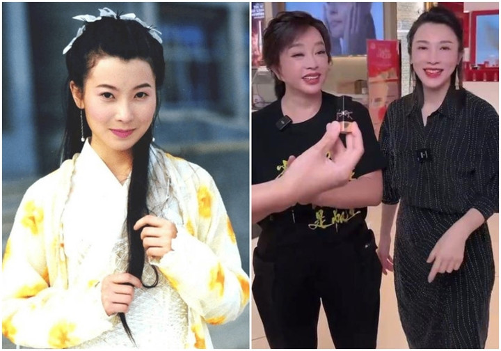 Lưu Hiểu Khánh và Trương Diễm Diễm (ảnh phải) trong một lần livestream. Tạo hình Chu Thất Thất của Trương Diễm Diễm trong phim “Võ lâm ngoại sử”.