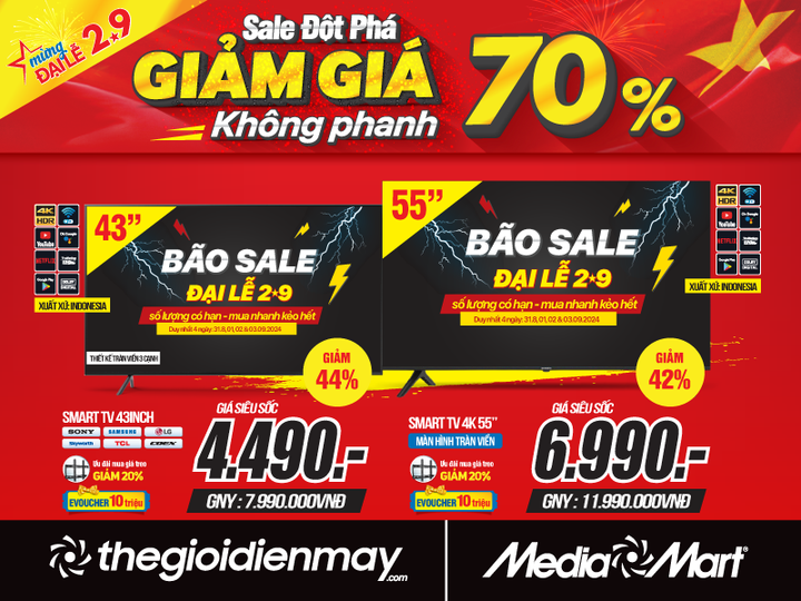 Siêu thị điện máy đồng loạt giảm giá tới 70% dịp Quốc khánh 2/9 - 2