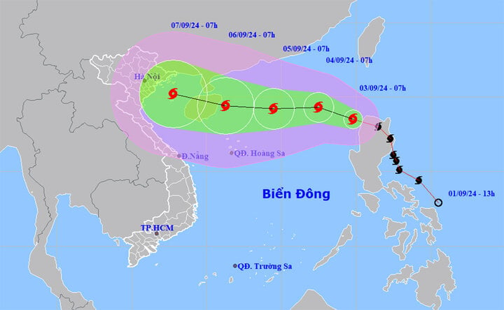 Trong 1-3 ngày tới, bão số 3 có thể đạt cấp bão rất mạnh trên khu vực Đông Bắc Biển Đông. (Nguồn: NCHMF)