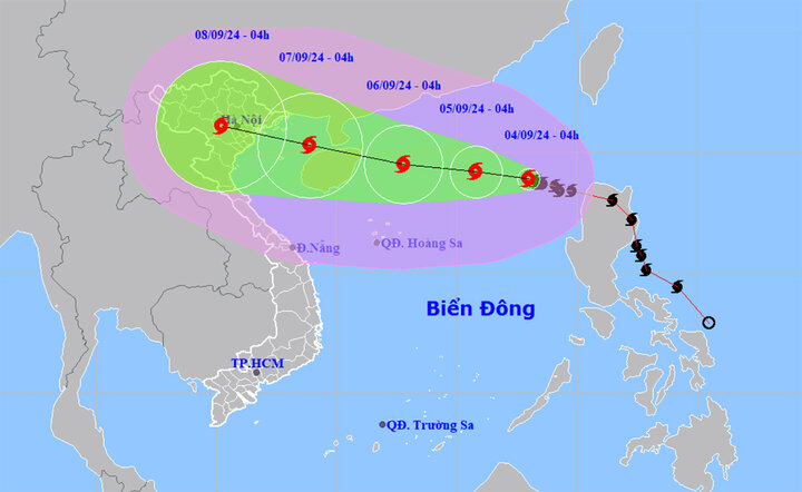 Dự báo đường đi và khu vực ảnh hưởng của bão số 3. (Nguồn: NCHMF)