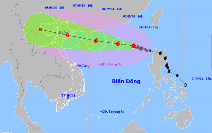 Dự báo đường đi và cường độ của bão Yagi. (Nguồn: NCHMF)