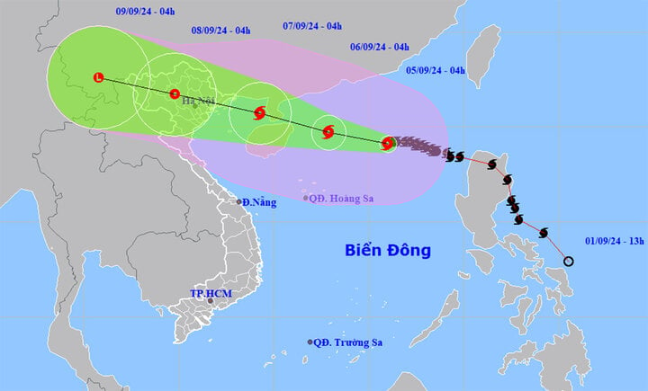 Dự báo đường đi và khu vực ảnh hưởng của bão số 3. (Nguồn: NCHMF)