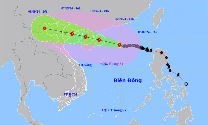 Dự báo siêu bão Yagi sắp đổ bộ đất liền Việt Nam. (Nguồn: NCHMF)