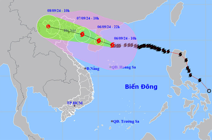 Dự báo đường đi và cường độ của siêu bão Yagi. (Nguồn: NCHMF)