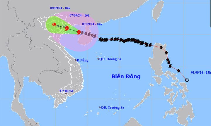 Bão số 3 vẫn mạnh cấp 14, tiến sát đất liền nước ta. (Nguồn: NCHMF)