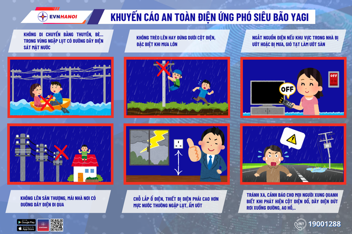 EVNHANOI khuyến cáo người dân về an toàn điện ứng phó với siêu bão Yagi.