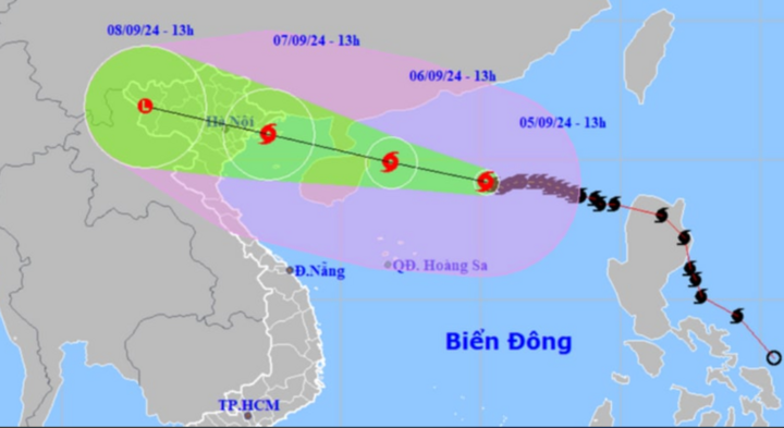 Vị trí, đường đi bão Yagi.