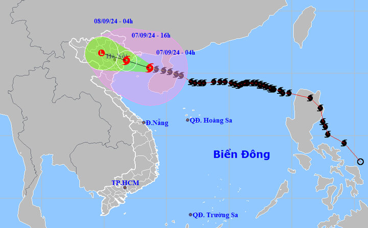 Đường đi của cơn bão số 3 (Yagi) cập nhật lúc 5h ngày 7/9