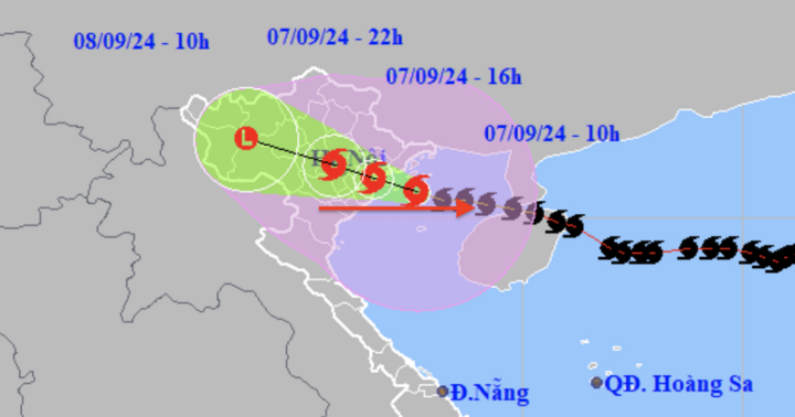 Bão số 3 đổ bộ đất liền từ 13h ngày 7/9. (Ảnh: NCHMF)