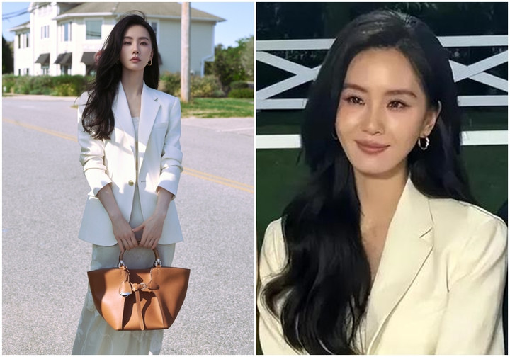 Lưu Thi Thi trong loạt ảnh được studio đăng tải (trái) và hình ảnh bị fan chụp khi tham gia sự kiện.