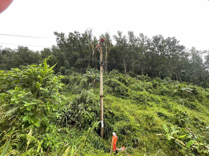 Công nhân Điện lực đang thực hiện nhiệm vụ tại Lào Cai.
