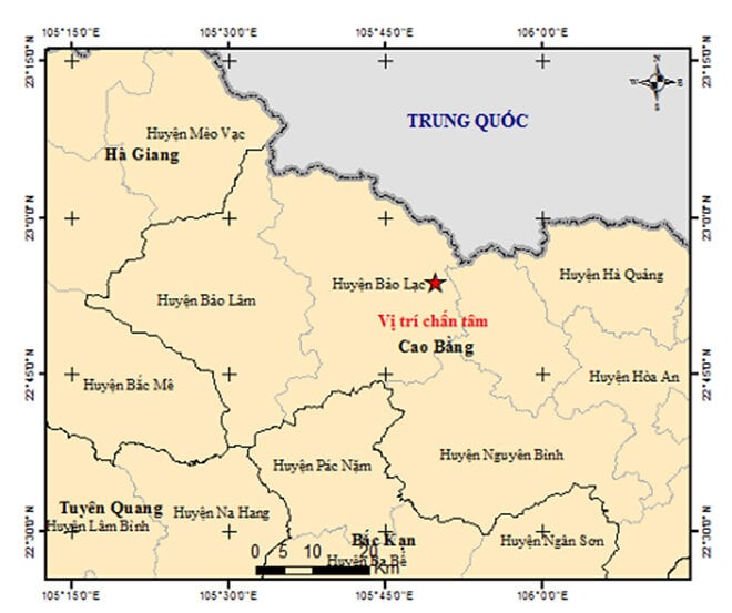 Bản đồ chấn tâm động đất. (Nguồn: Viện Vật lý địa cầu)