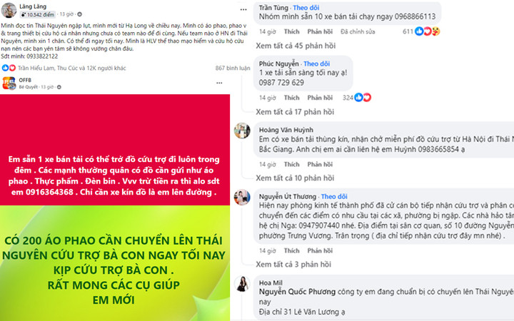 Các hội nhóm thiện nguyện kêu gọi quyên góp cho người dân vùng lũ lụt.