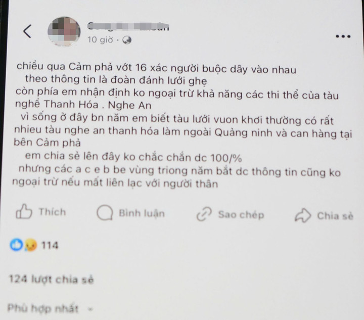 Thông tin thất thiệt do bà H. đăng tải.