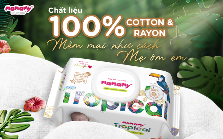 Sản phẩm khăn ướt 100% từ sợi tự nhiên và Rayon - Mềm mại như cách Mẹ ôm em.
