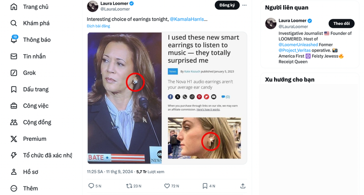 Có ý kiến cho rằng bà Harris đeo tai nghe công nghệ cao để được trợ lý "mớm lời".