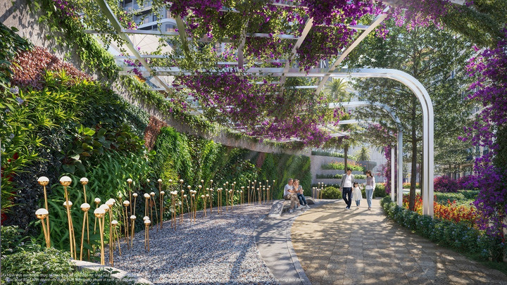 Khu vườn nhiệt đới sở hữu thảm thực vật 4 mùa tươi tốt tại The Opus One.