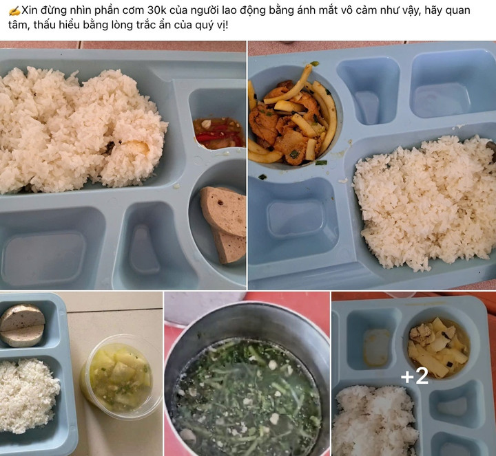 Hình ảnh khay cơm của giáo viên trường mầm non Ánh Dương đang được chia sẻ trên mạng xã hội.