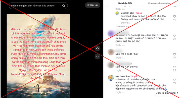 Tin đồn thất thiệt "miền Nam chìm trong biển nước". (Ảnh chụp màn hình)