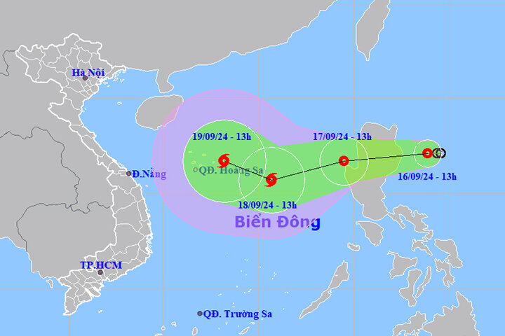 Dự báo hướng di chuyển của áp thấp nhiệt đới. (Ảnh: NCHMF)