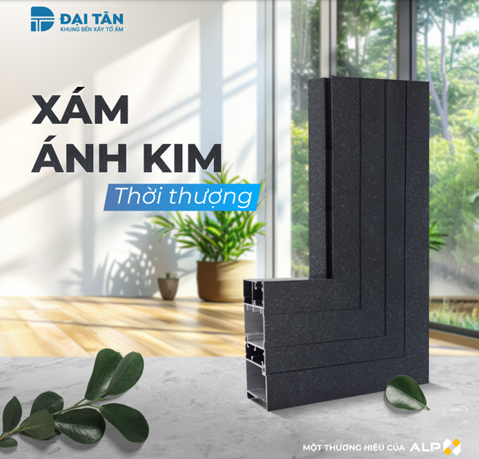 Một góc không gian sống sử dụng bộ cửa nhôm màu Xám Ánh Kim đậm dấu ấn thời thượng.