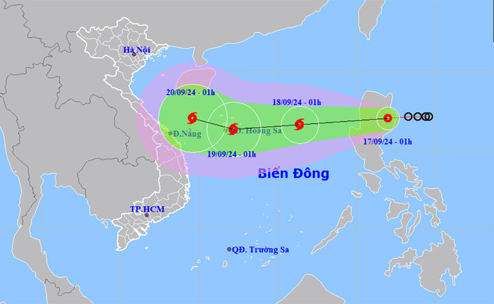 Dự báo đường đi và cường độ của áp thấp nhiệt đới gần Biển Đông. (Nguồn: NCHMF)