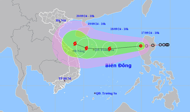 Dự báo đường đi, cường độ và khu vực ảnh hưởng của áp thấp nhiệt đới. (Nguồn: NCHMF)