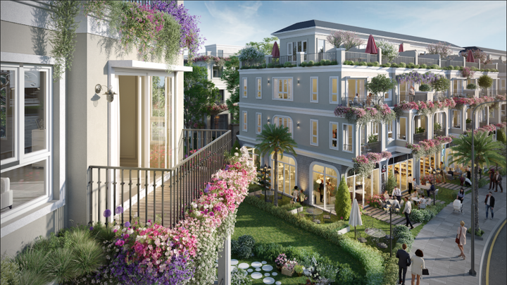 Những ban công đầy hoa mang đậm kiến trúc Ecopark.