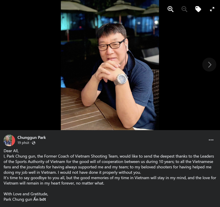 Bức tâm thư của HLV Park Chung-gun trên trang cá nhân Facebook.