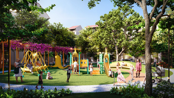 Phối cảnh minh họa vườn Đại Hoàng lấy cảm hứng từ làng chuối ngự nổi tiếng của Hà Nam, với thiết kế vui nhộn, lạ mắt.