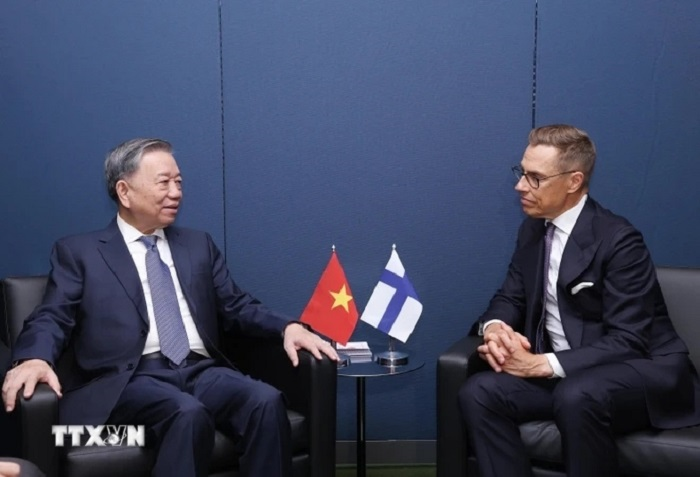 Tổng Bí thư, Chủ tịch nước Tô Lâm gặp Tổng thống Phần Lan Alexander Stubb tại New York (Mỹ), sáng 24/9/2024. (Ảnh: Lâm Khánh/TTXVN)