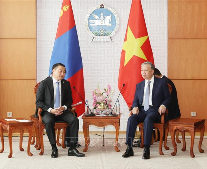 Tổng Bí thư, Chủ tịch nước Tô Lâm hội kiến Chủ tịch Quốc hội Mông Cổ Dashzegviin Amarbayasgalan. (Ảnh: Trí Dũng/TTXVN)