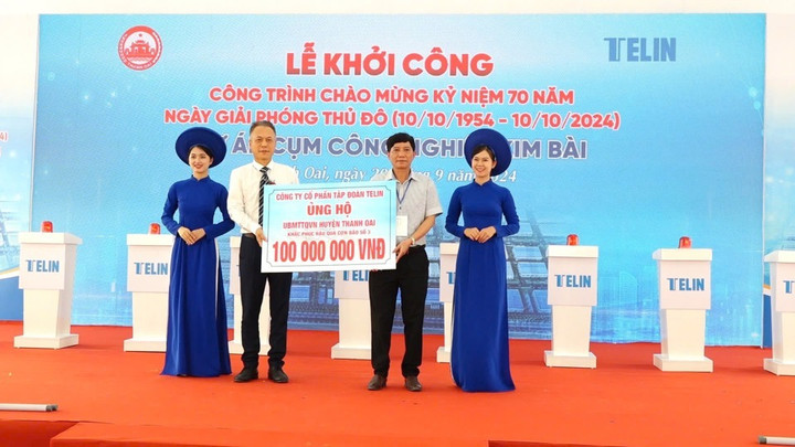 Công ty CP Tập đoàn Telin ủng hộ đồng bào các tỉnh, thành phố phía Bắc bị thiệt hại do bão, lũ 100 triệu đồng tại lễ khởi công.