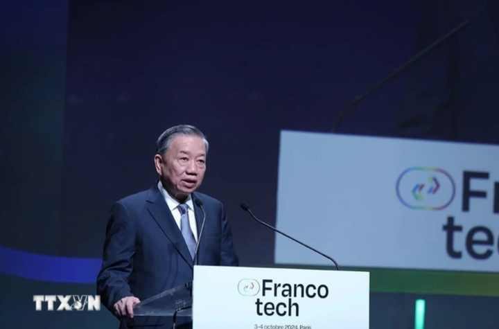 Tổng Bí thư, Chủ tịch nước Tô Lâm phát biểu tại Diễn đàn Doanh nghiệp Pháp ngữ về đổi mới, sáng tạo - Franco Tech. (Ảnh: TTXVN)