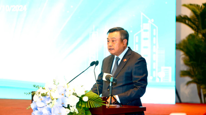 Chủ tịch UBND thành phố Hà Nội Trần Sỹ Thanh phát biểu tại hội thảo. (Ảnh: Viết Thành)