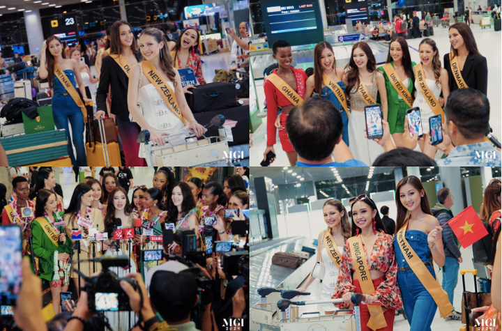 Võ Lê Quế Anh và các thí sinh khi tới sân bay Thái Lan. Ảnh: MGI