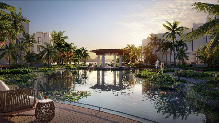 Lagoon Residences sở hữu hồ cá koi và hồ bơi lớn tựa như hai viên ngọc quý bên vịnh biển bao la.