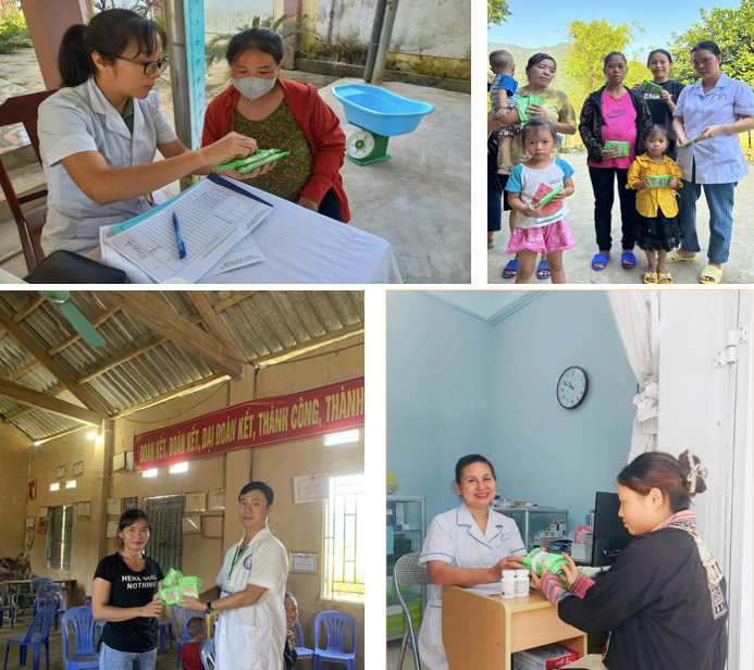 Nhân viên y tế phát khăn lau xua muỗi Bobby Antimos đến bà mẹ, trẻ em vùng bão lũ phòng dịch sốt xuất huyết