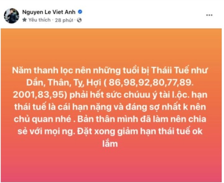 Bài viết nhằm giới thiệu trang bán vật phẩm phong thủy của Việt Anh trên trang cá nhân tối 6/10.