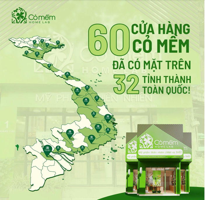 Cỏ Mềm hiện có 60 cửa hàng tại 32 tỉnh thành toàn quốc.